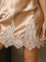 [Champagne] SilkSilky-AU Sleeveless V Neck Nightgown 004
