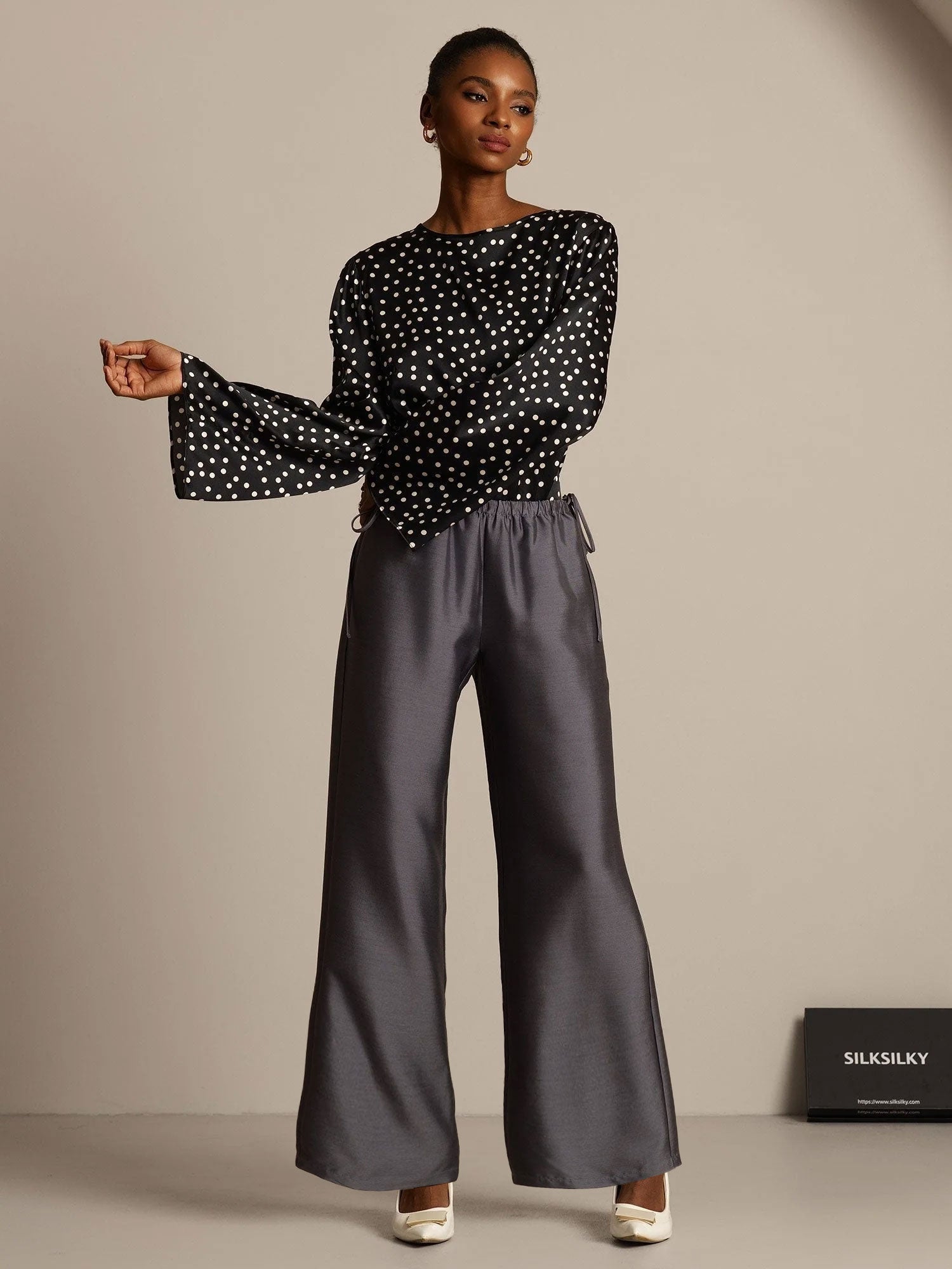 [Gray] SilkSilky-AU 32Momme Wool Womens Pants 006,