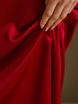 [Wine] SilkSilky-AU 3/4 Sleeve Round Neck Dress 004