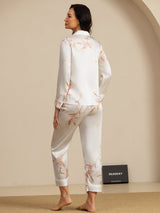 [White] SilkSilky-AU 19Momme Long Sleeve Notch Collar Women's Pyjamas 002