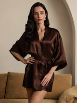 [Coffee] SilkSilky-AU 3/4 Sleeve Women's Dressing Gown 001