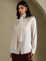 [Light Gray] SilkSilky-AU Long Sleeve High Neck Women's Blouse 003