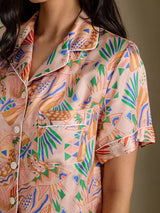[Pink Fauna] SilkSilky-AU Short Sleeve Notch Collar Women's Pyjamas 006