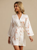 [White] SilkSilky-AU 3/4 Sleeve Women's Dressing Gown 001