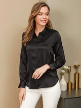 [Black] SilkSilky-AU Long Sleeve Lapel Collar Women's Shirt 001