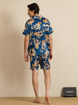 [Navy Dragon] SilkSilky-AU Short Sleeve Notch Collar Men's Pyjamas 004