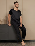 SilkSilky AU Pure Silk Short Sleeve Round Neck Men's Pyjamas Black 005