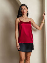 [Wine] SilkSilky-AU 19Momme Stretch Silk Charmeuse Spaghetti Strap Scoop Neck Camisole 005