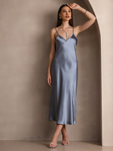 [Grayish Blue] SilkSilky-AU Sleeveless V Neck Dress 005