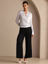 [Gray] SilkSilky-AU Long Sleeve Wrap Women's Blouse 005
