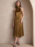 SilkSilky AU 19Momme Silk Sleeveless High Neck Dress Brown 007