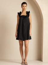[Black] SilkSilky-AU 19Momme Silk Sleeveless Square Neck Dress 003