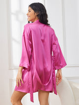 [Rose Red] SilkSilky-AU 3/4 Sleeve Women's Dressing Gown 002