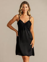 [Black] SilkSilky-AU Spaghetti Strap V Neck Nightgown 003