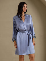 [Steel Blue] SilkSilky-AU 3/4 Sleeve Women's Dressing Gown 007