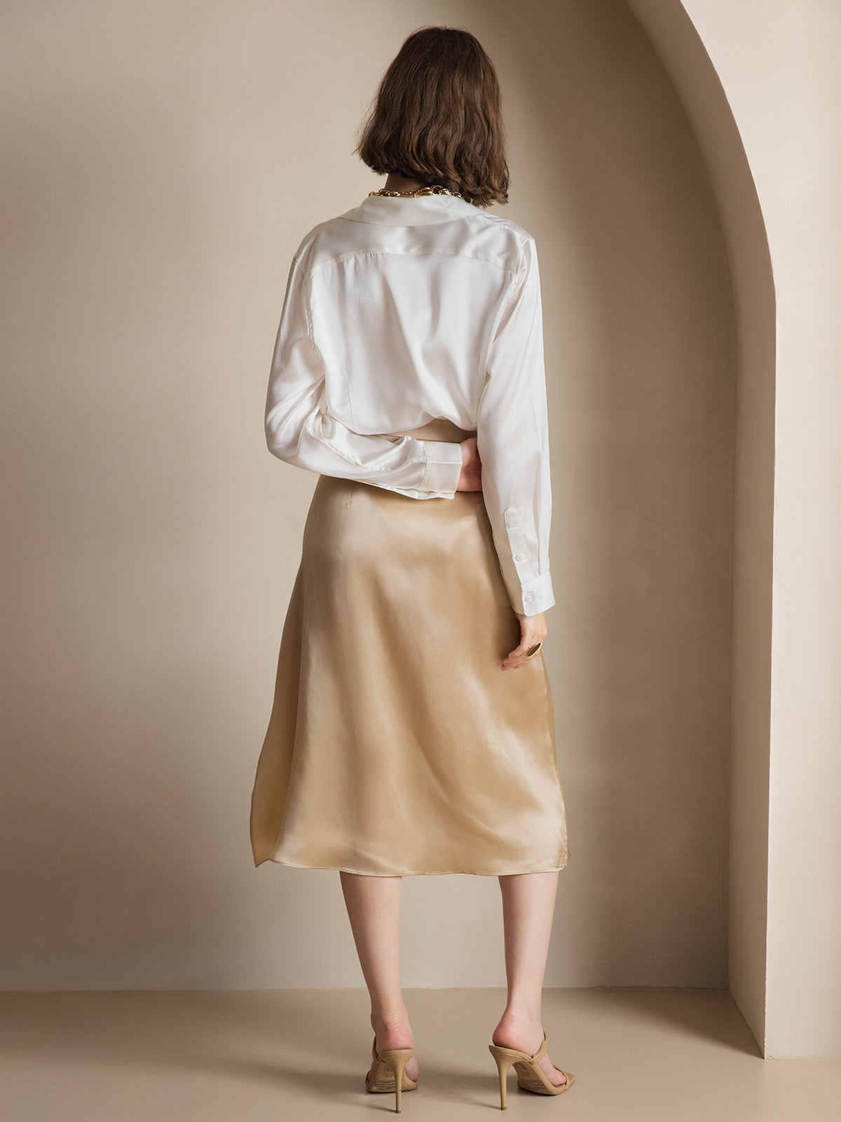 [White] SilkSilky-AU Long Sleeve Lapel Collar Women's Shirt 002