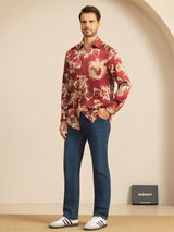 [Wine Dragon] SilkSilky-AU Long Sleeve Lapel Collar Men's Shirt 008