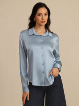 [Grayish Blue] SilkSilky-AU Long Sleeve Lapel Collar Women's Shirt 001