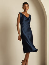 [Dark Blue] SilkSilky-AU Sleeveless Cowl Neck Dress 007