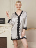 SilkSilky AU Pure Silk 3/4 Sleeve V Neck Nightgown Silver 001