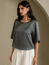 [Dark Gray] SilkSilky-AU Half Sleeve Women's T-Shirt 005