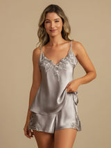 [Light Gray] SilkSilky-AU Sleeveless V Neck Camisole Set 001