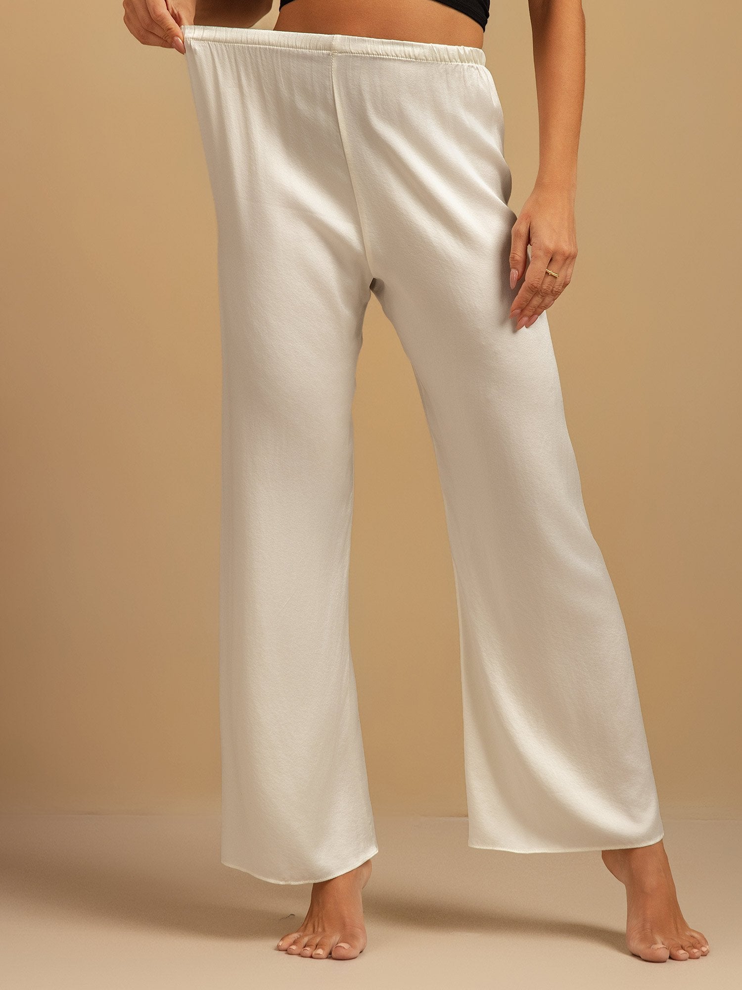 [White] SilkSilky-AU 19Momme Machine-Washable Silk Womens Sleep Bottoms 003