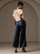 [Champagne] SilkSilky-AU 19Momme Stretch Silk Charmeuse Short Sleeve Boat Neck Women's T-Shirt 013