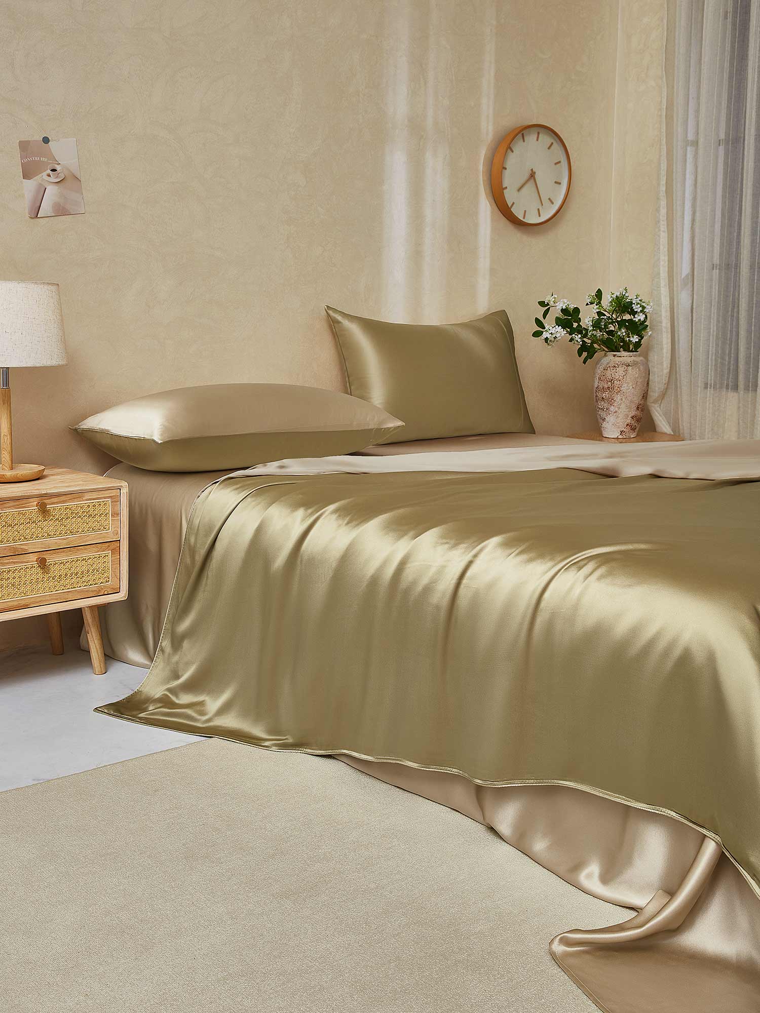 [Beige+Khaki] SilkSilky-AU 22Momme Pure Silk Bedding Set 003,