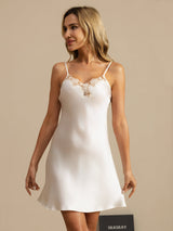 [White] SilkSilky-AU Sleeveless V Neck Nightgown 003