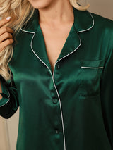 [Green] SilkSilky-AU Long Sleeve Lapel Collar Women's Pyjamas 007