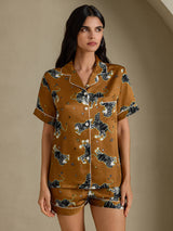 [Brown Lion] SilkSilky-AU Short Sleeve Notch Collar Women's Pyjamas 001