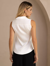 [White] SilkSilky-AU Sleeveless Lapel Collar Women's Shirt 002