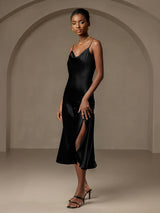 [Black] SilkSilky-AU Spaghetti Strap Cowl Neck Dress 003