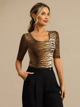 [Tiger] SilkSilky-AU 100% Silk Jersey Half Sleeve Scoop Neck Women's T-Shirt 001