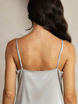 [Silver] SilkSilky-AU 19Momme Stretch Silk Charmeuse Spaghetti Strap Cowl Neck Camisole 005