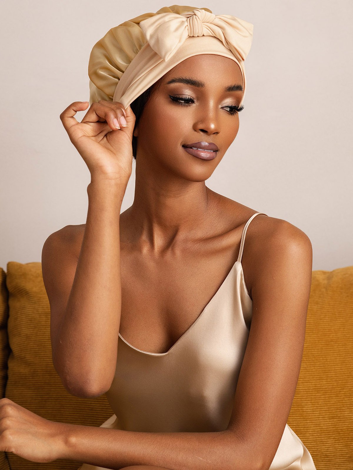 SilkSilky-AU Pure Silk Sleep Cap Champagne 001