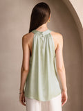 SilkSilky-AU 19Momme Silk Sleeveless Womens T-Shirt LightGreen 002