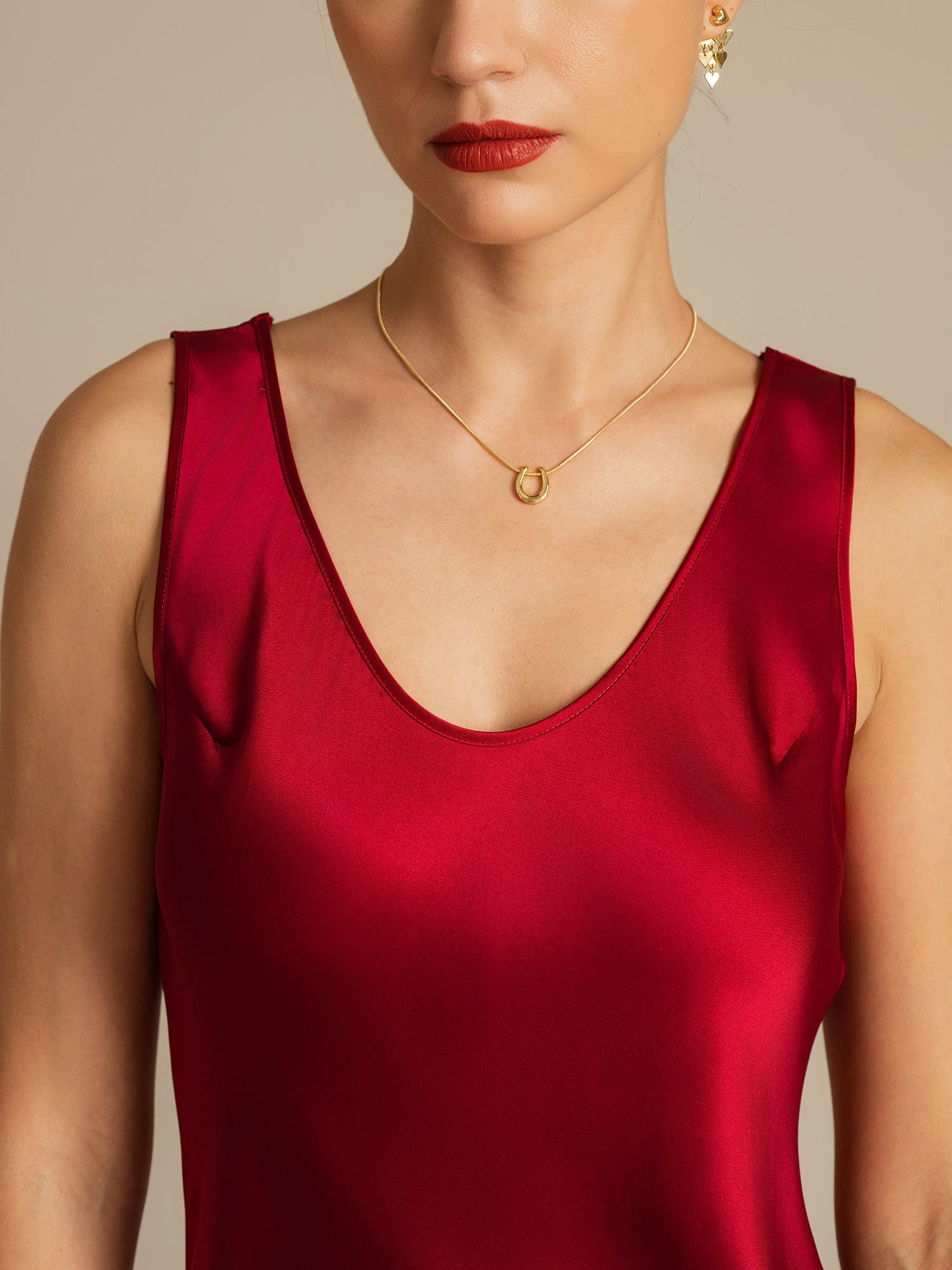 [Wine] SilkSilky-AU Pure Silk Round Neck Dress 004,