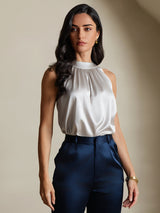 [Light Gray] SilkSilky-AU Sleeveless Halter Women's T-Shirt 001