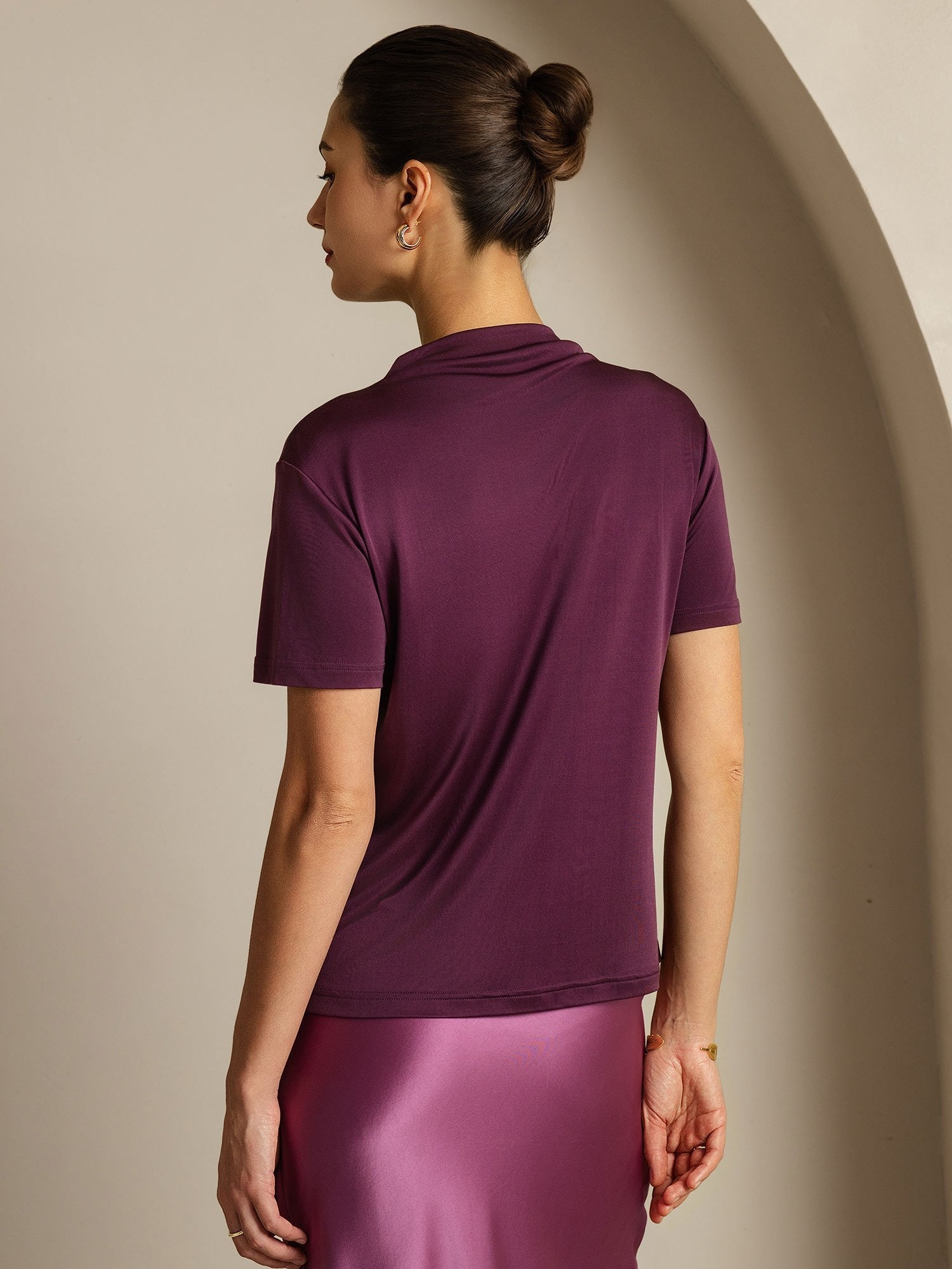 [Purple] SilkSilky-AU Pure Silk Collar Women's T-Shirt 002