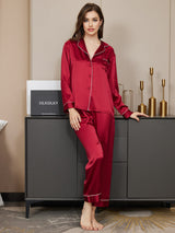 [Dark Red] SilkSilky-AU Long Sleeve Notch Collar Women's Pyjamas 004