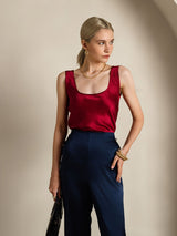 [Wine] SilkSilky-AU 19Momme Stretch Silk Charmeuse Sleeveless Scoop Neck Camisole 005