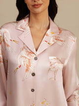 [Pink] SilkSilky-AU Long Sleeve Lapel Collar Nightshirt 005