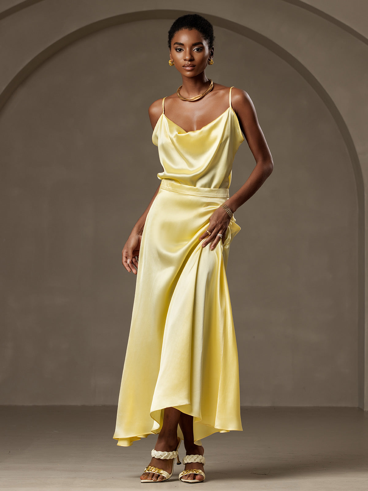 [Light Yellow] SilkSilky-AU 19Momme Silk Skirt 005