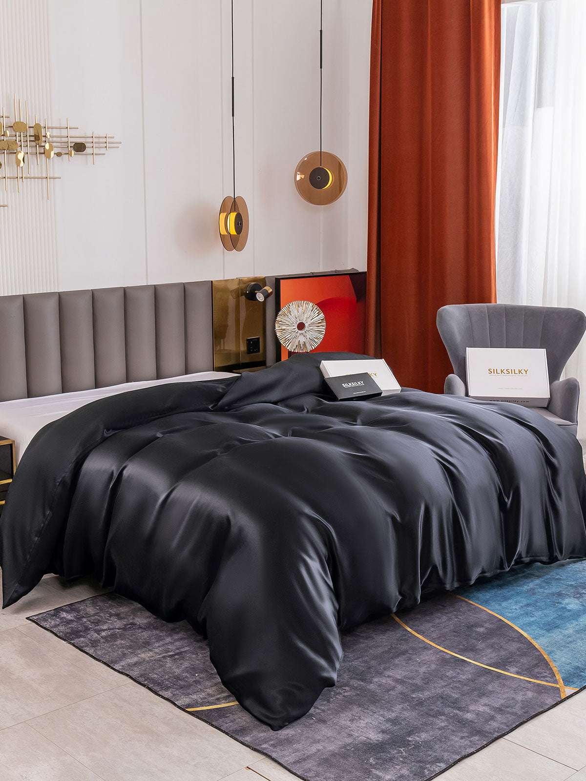 [Black] SilkSilky-AU 19Momme Duvet Covers 001