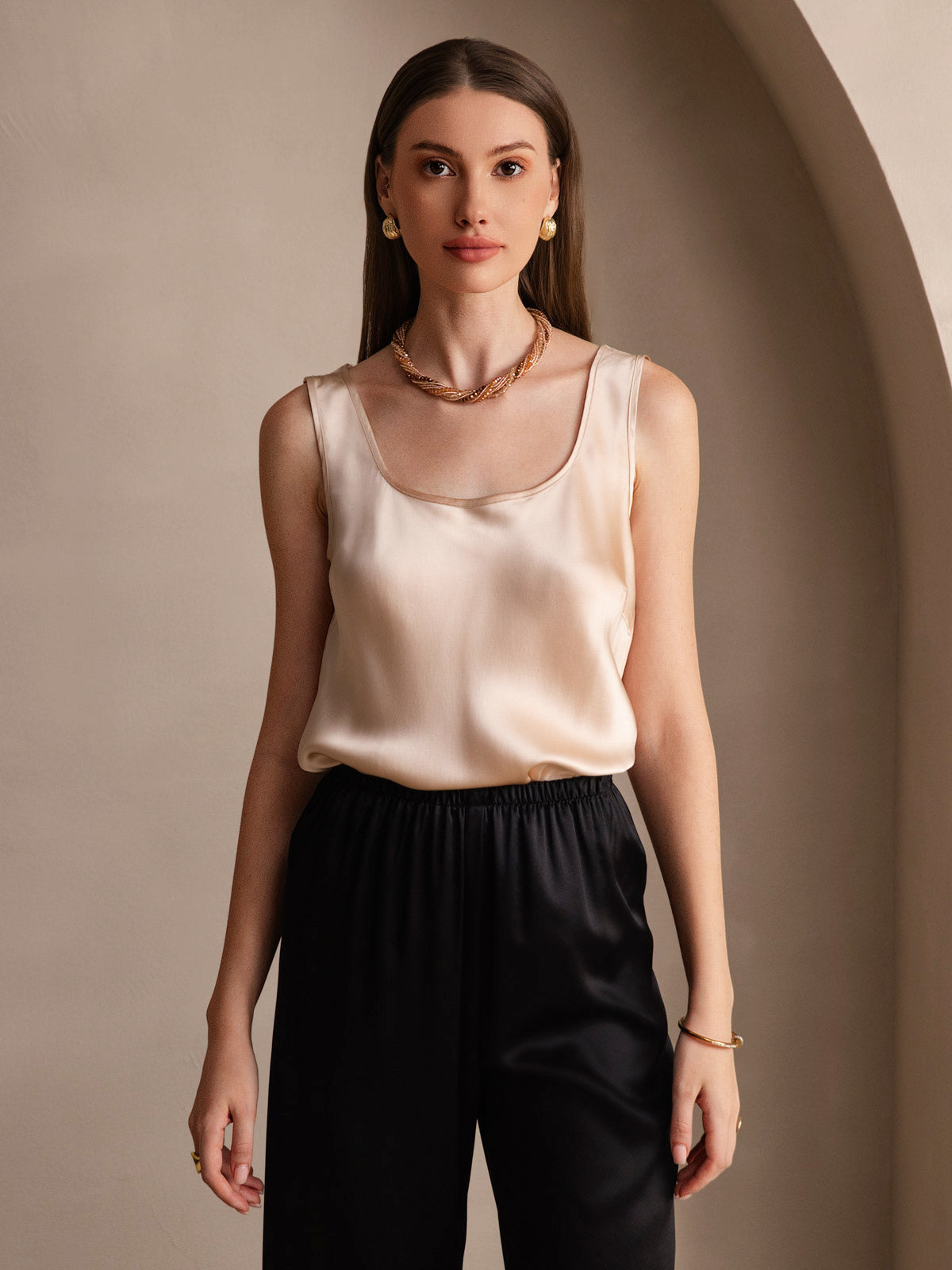 [Champagne] SilkSilky-AU 19Momme Silk U Neck Camisole 006