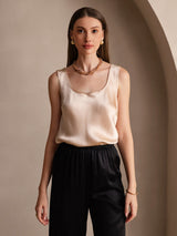 [Champagne] SilkSilky-AU 19Momme Stretch Silk Charmeuse Sleeveless Scoop Neck Camisole 006