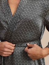 [Black Ginkgo] SilkSilky-AU Long Sleeve V Neck Men's Dressing Gown 006
