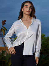 [White] SilkSilky-AU Long Sleeve Lapel Collar Women's Shirt 001